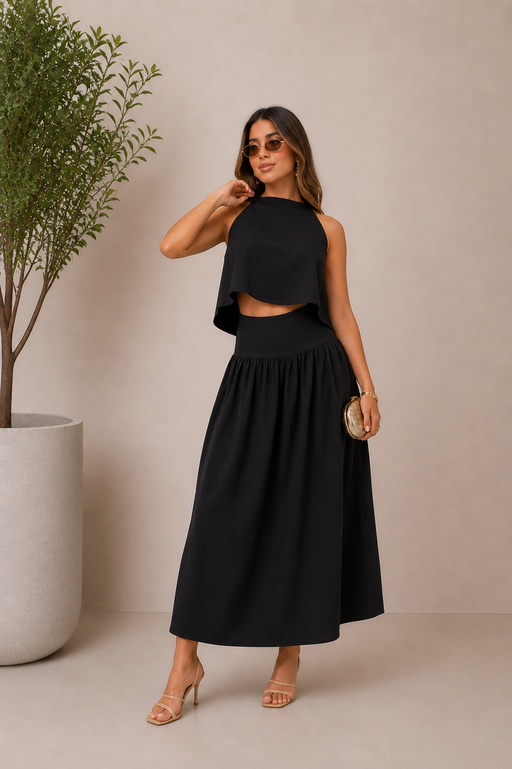 Set de blusa halter y falda larga fluida