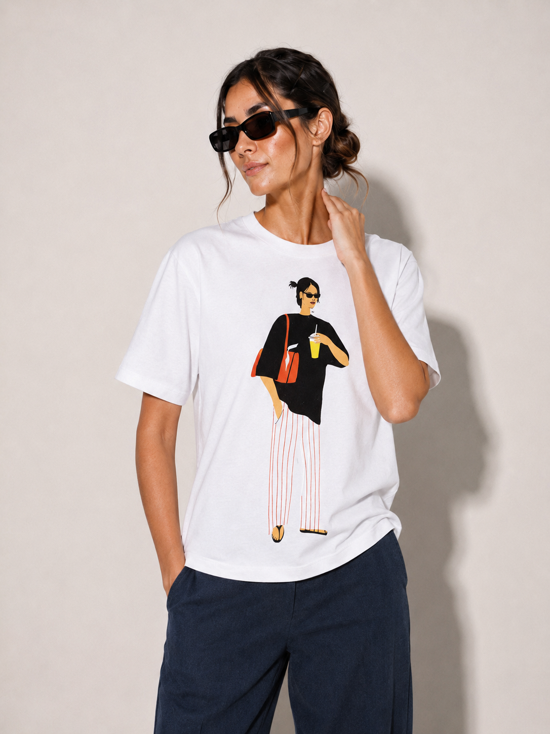 T-Shirt de corte oversized con cuello redondo