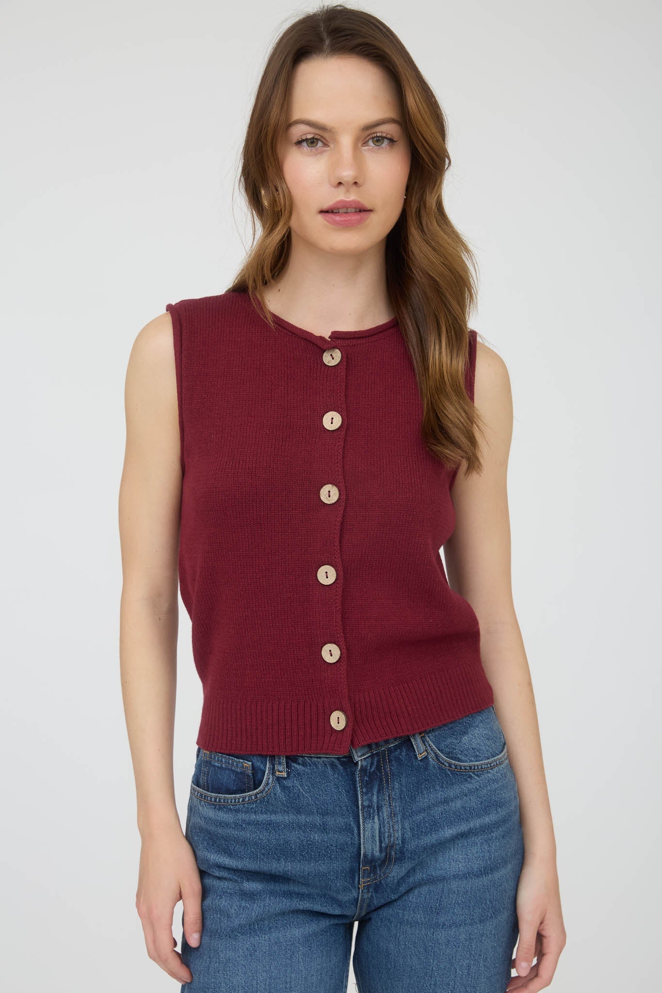 Blusa sin mangas con botones frontales estilo casual tejido