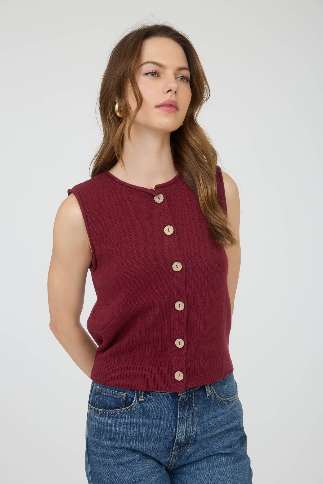 Blusa sin mangas con botones frontales estilo casual tejido