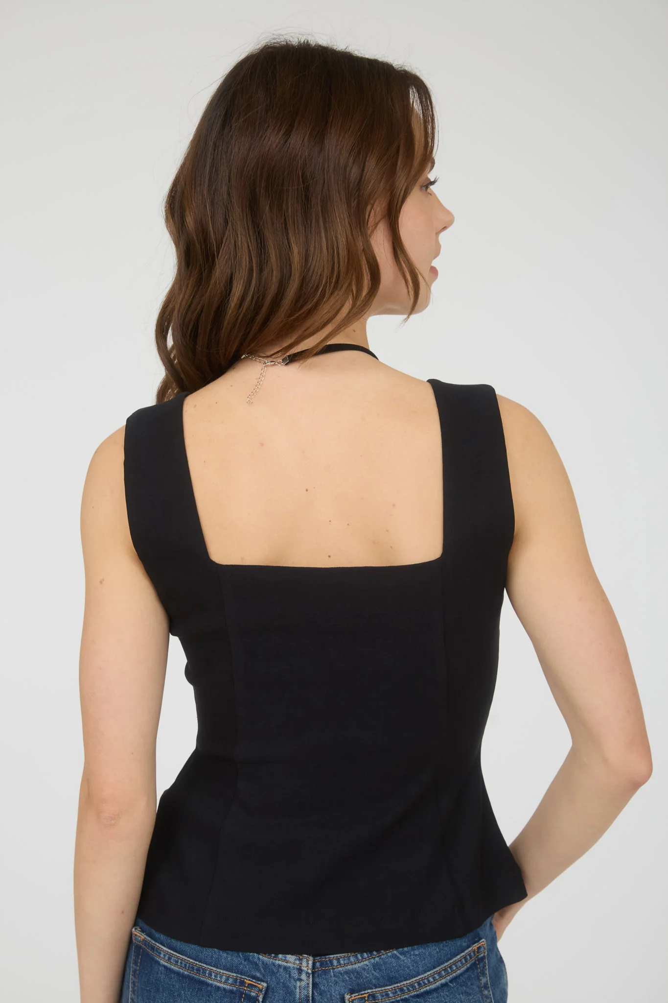 Blusa tipo corset con cierre frontal y escote cuadrado