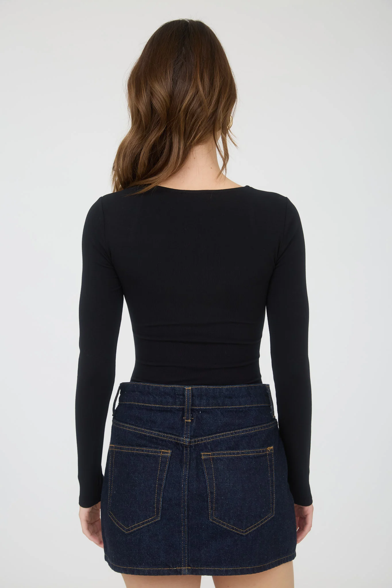 Blusa manga larga escote cuadrado ajustada mujer casual