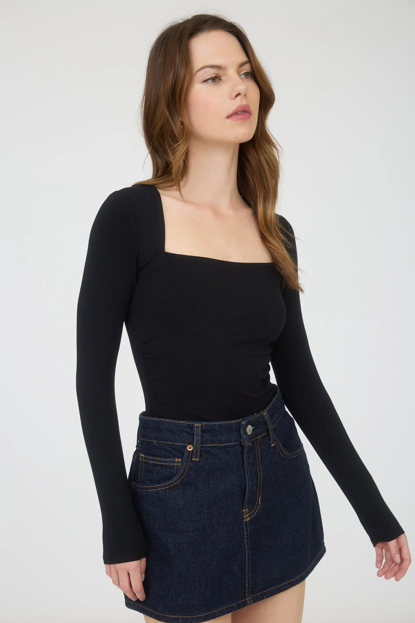 Blusa manga larga escote cuadrado ajustada mujer casual