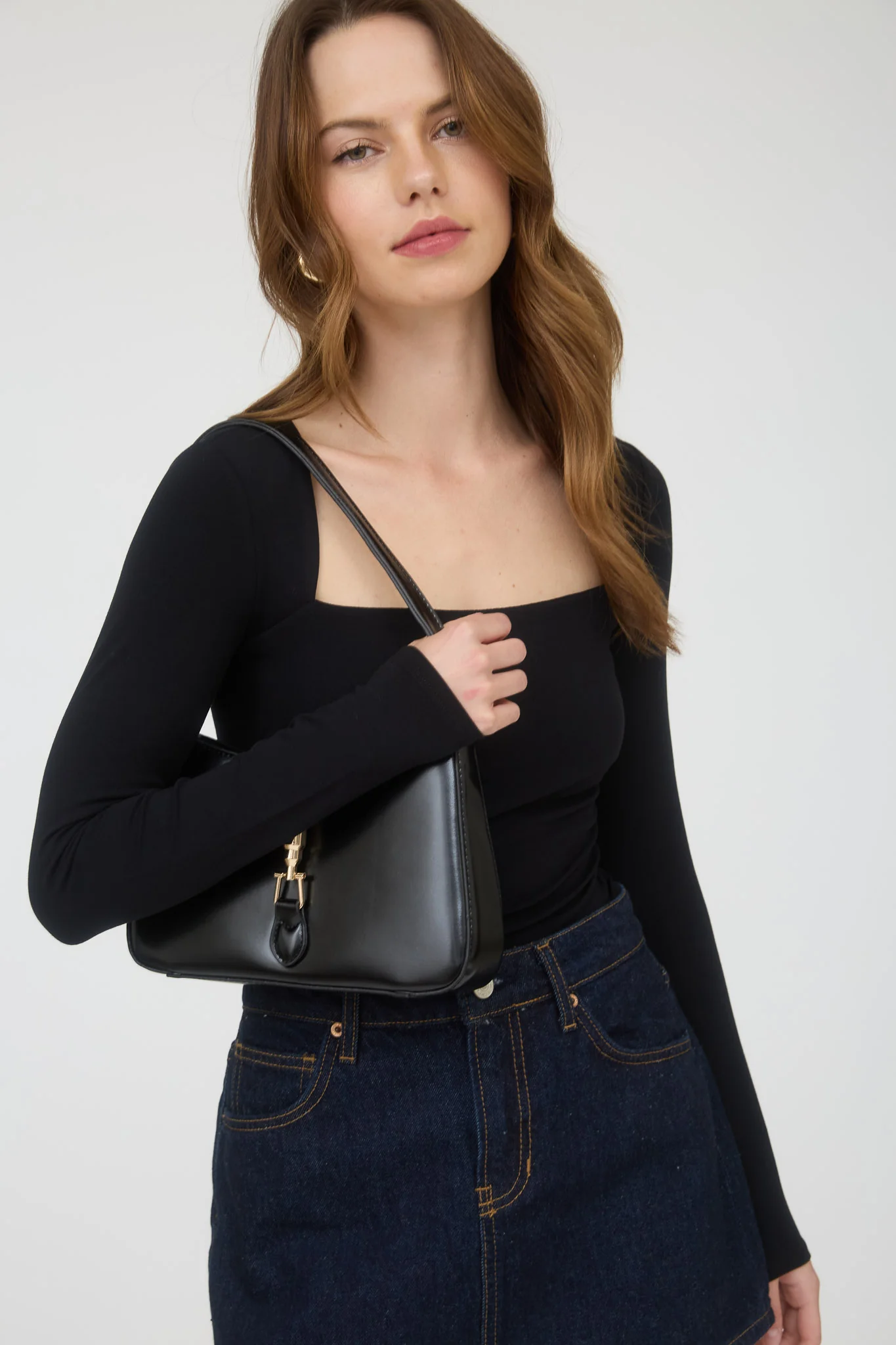 Blusa manga larga escote cuadrado ajustada mujer casual