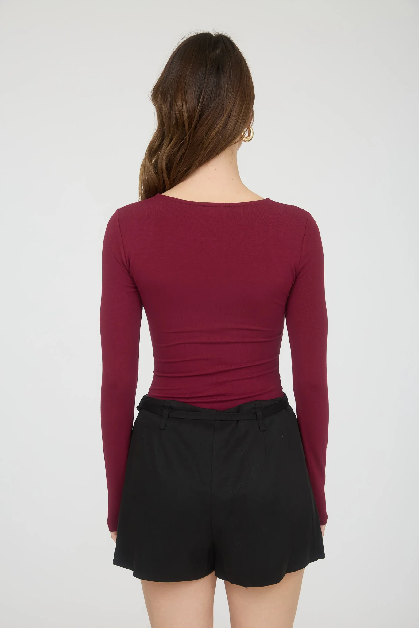 Blusa manga larga escote cuadrado ajustada mujer casual