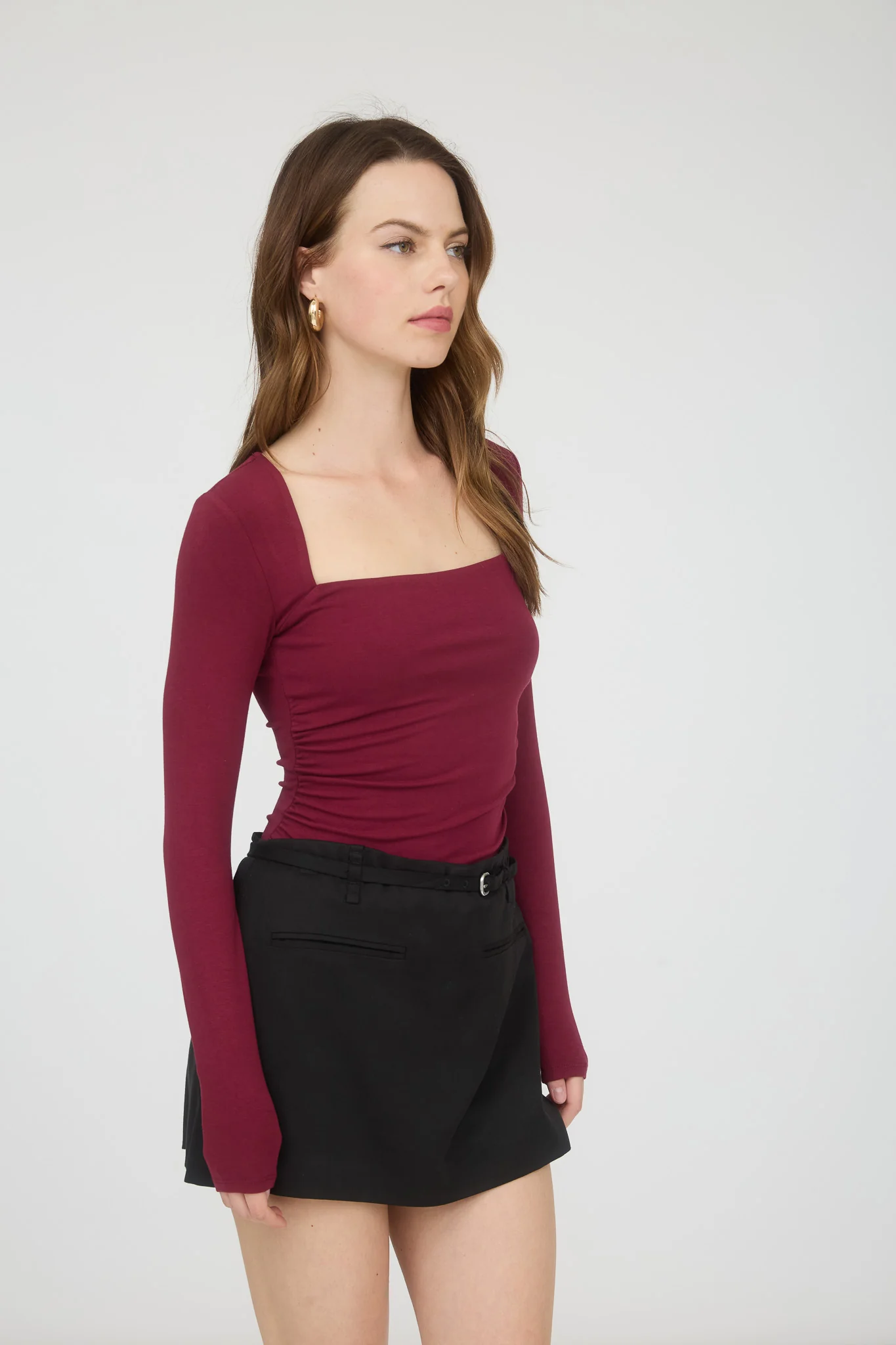 Blusa manga larga escote cuadrado ajustada mujer casual