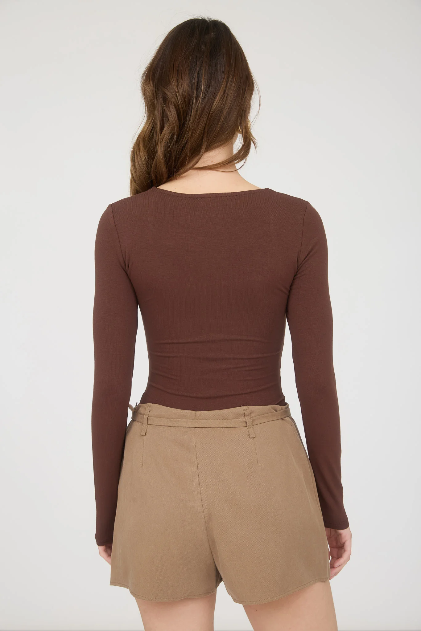 Blusa manga larga escote cuadrado ajustada mujer casual