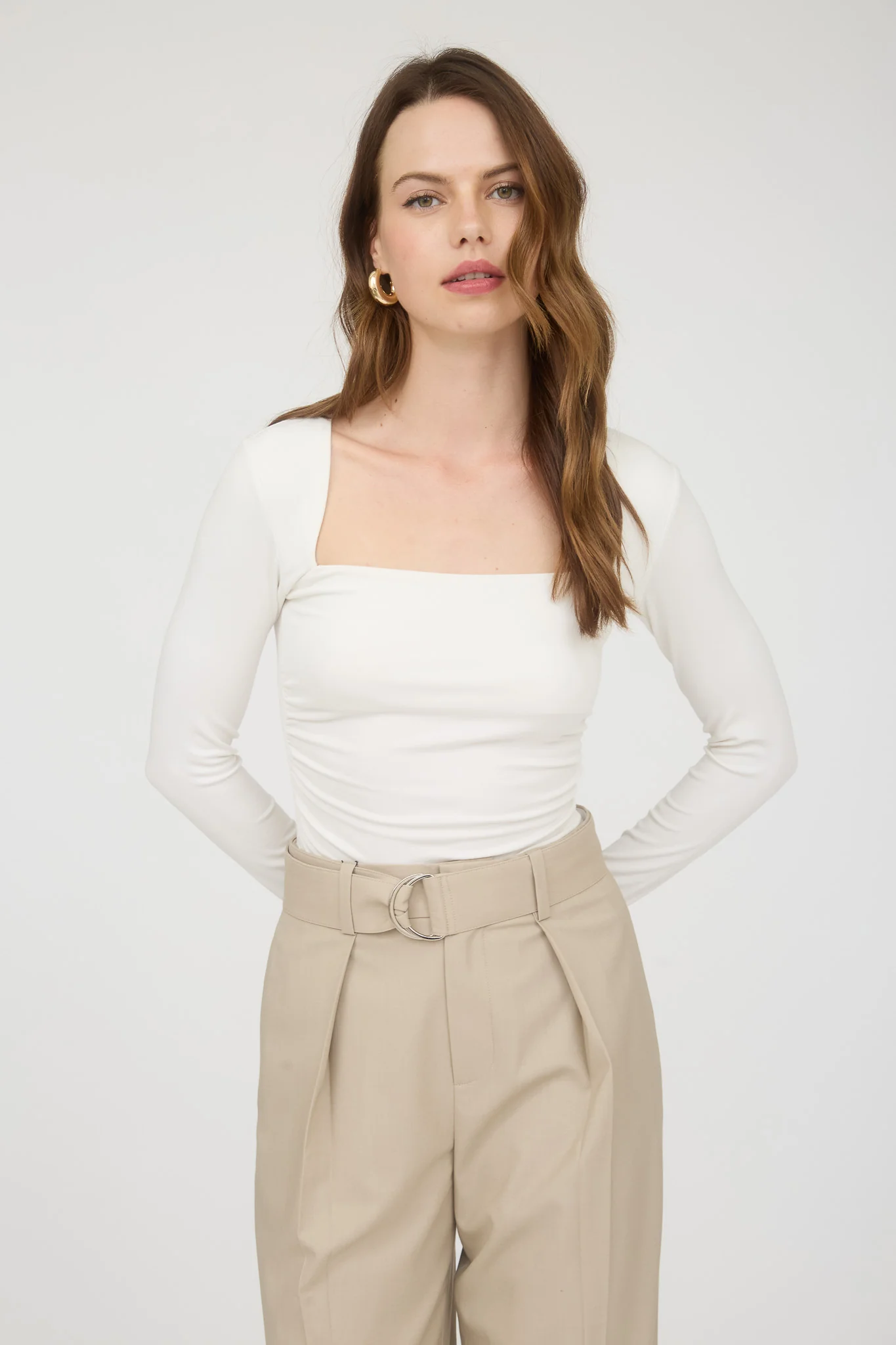 Blusa manga larga escote cuadrado ajustada mujer casual