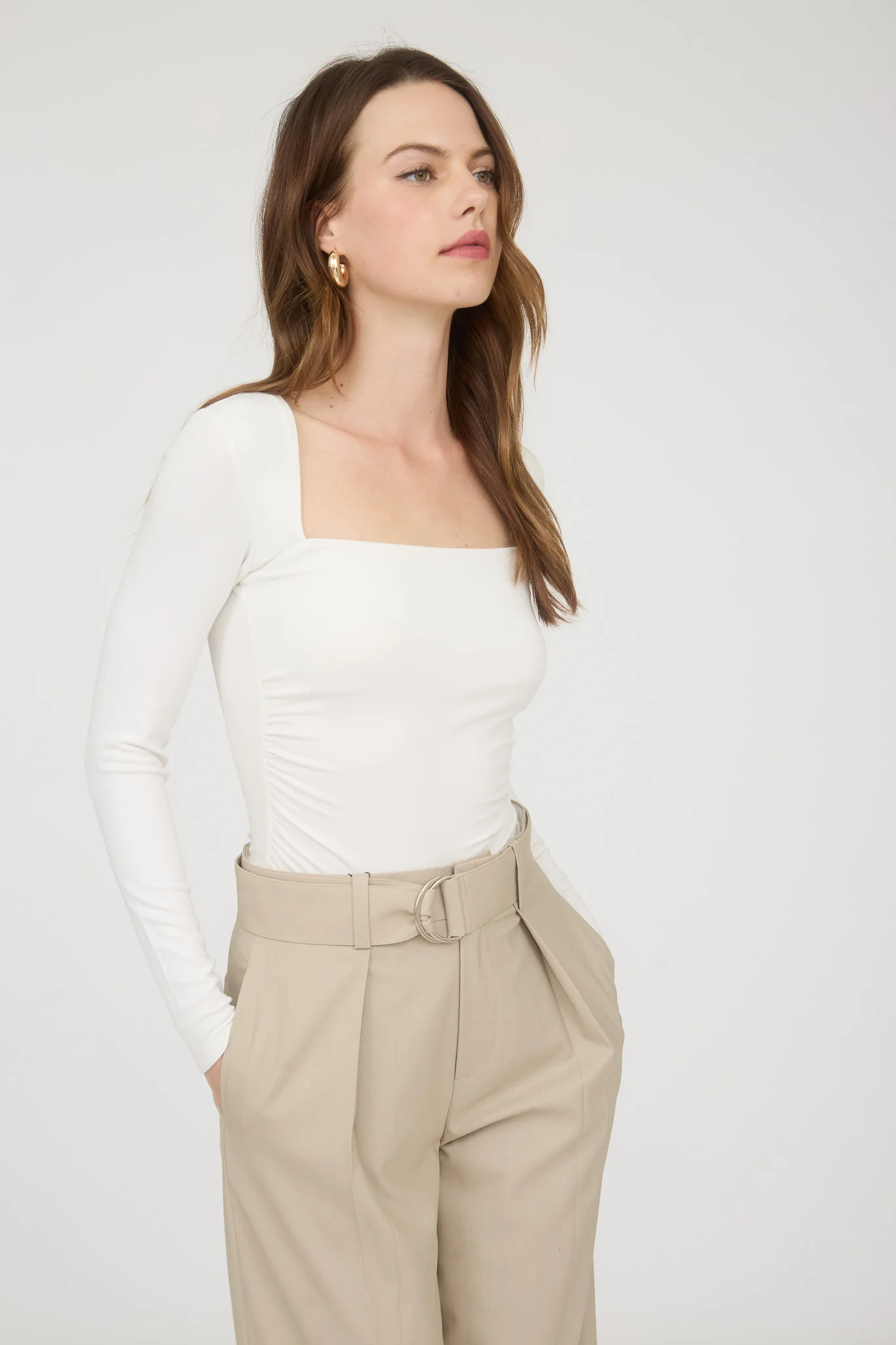 Blusa manga larga escote cuadrado ajustada mujer casual