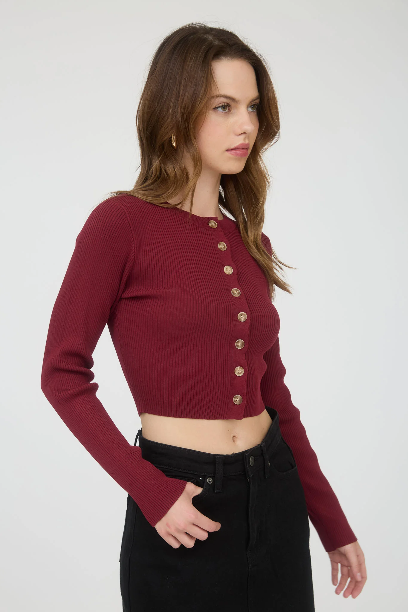 Blusa manga larga corte ajustado con botones
