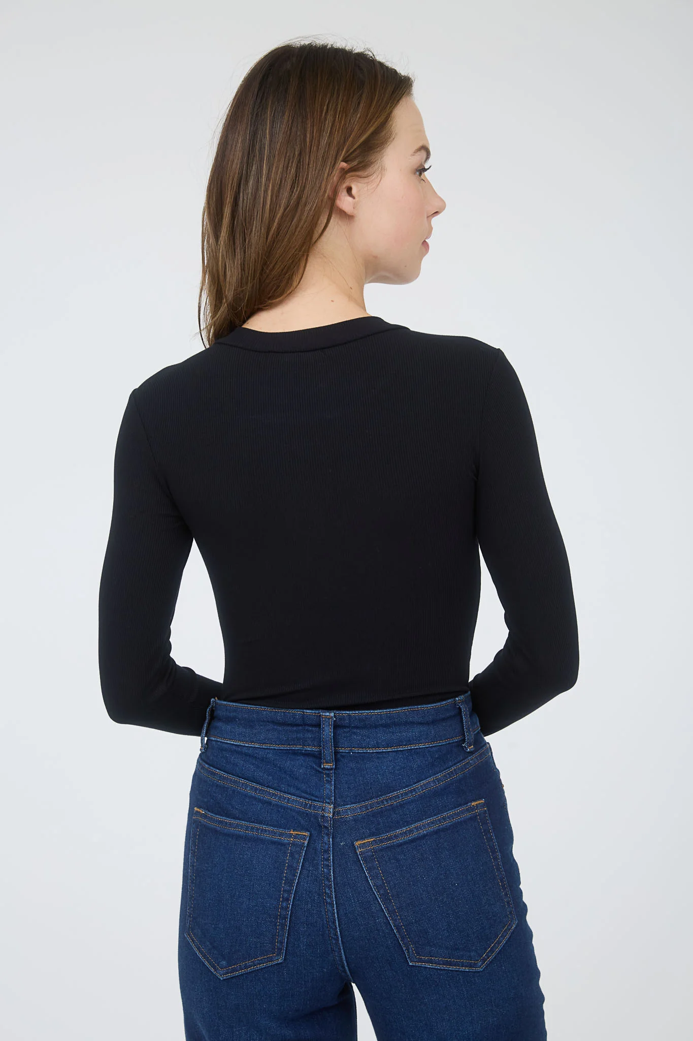 Pantiblusa manga larga tipo canalé ajustada