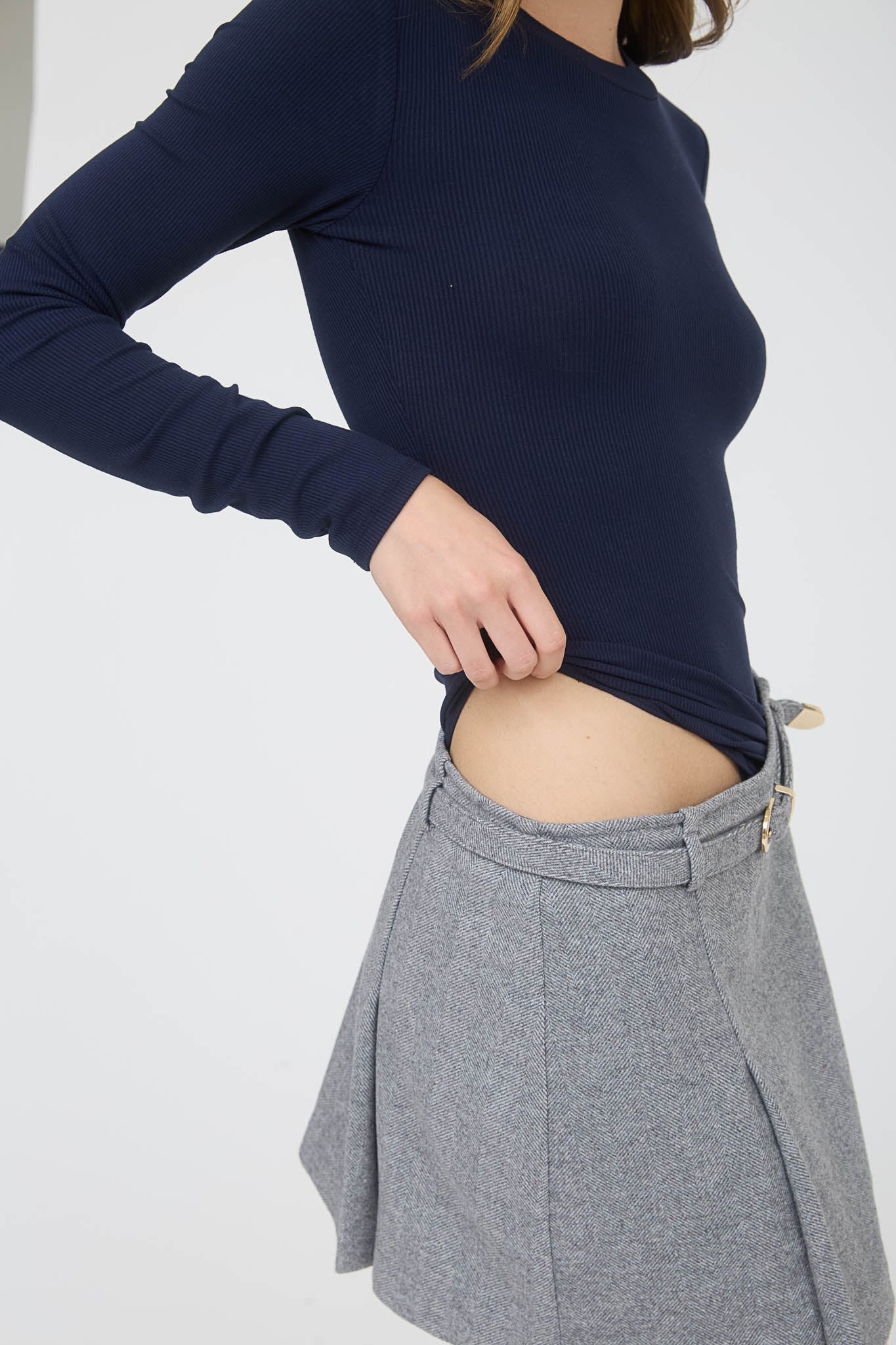 Pantiblusa manga larga tipo canalé ajustada