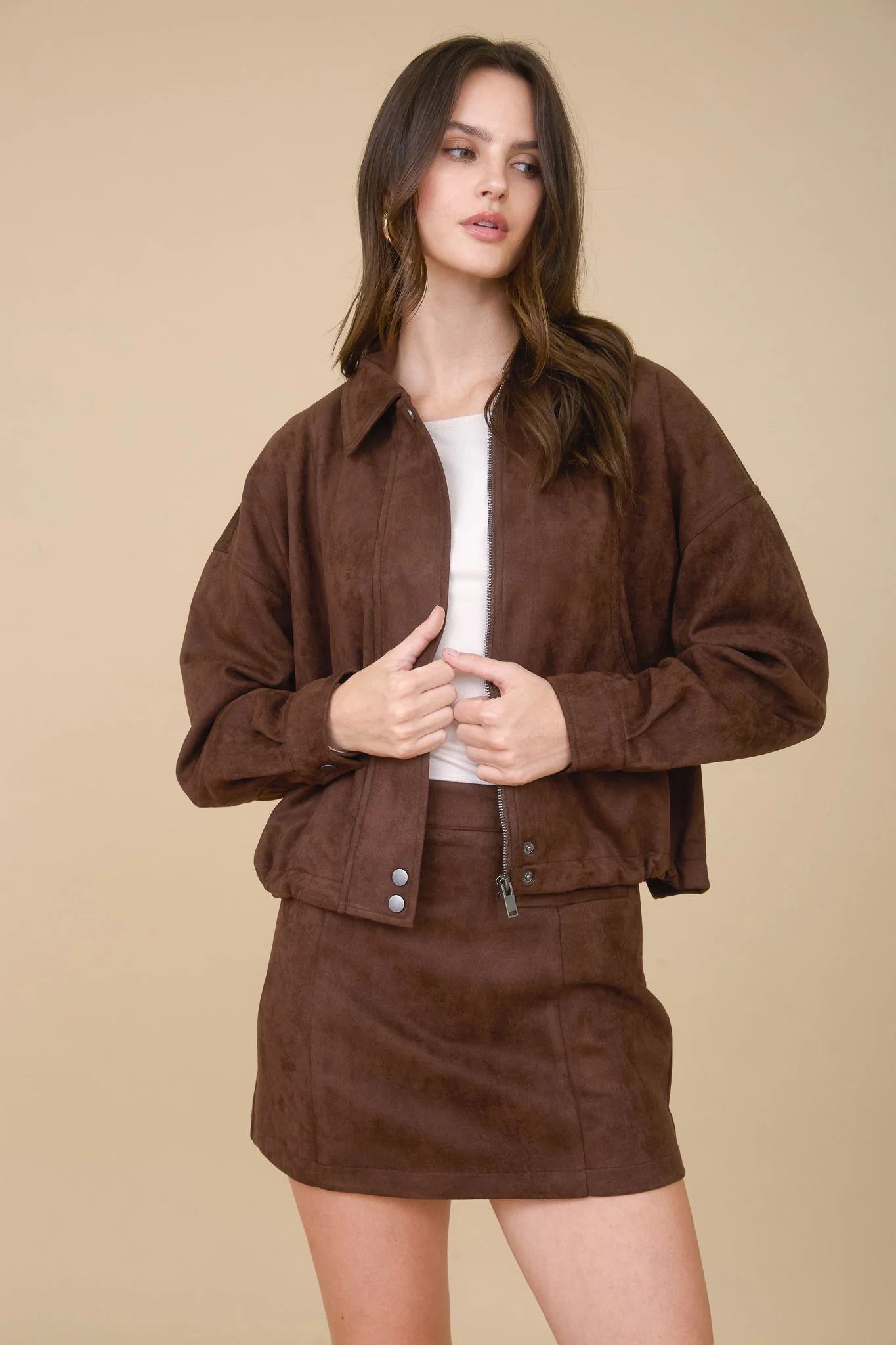 Chaqueta suede con zipper