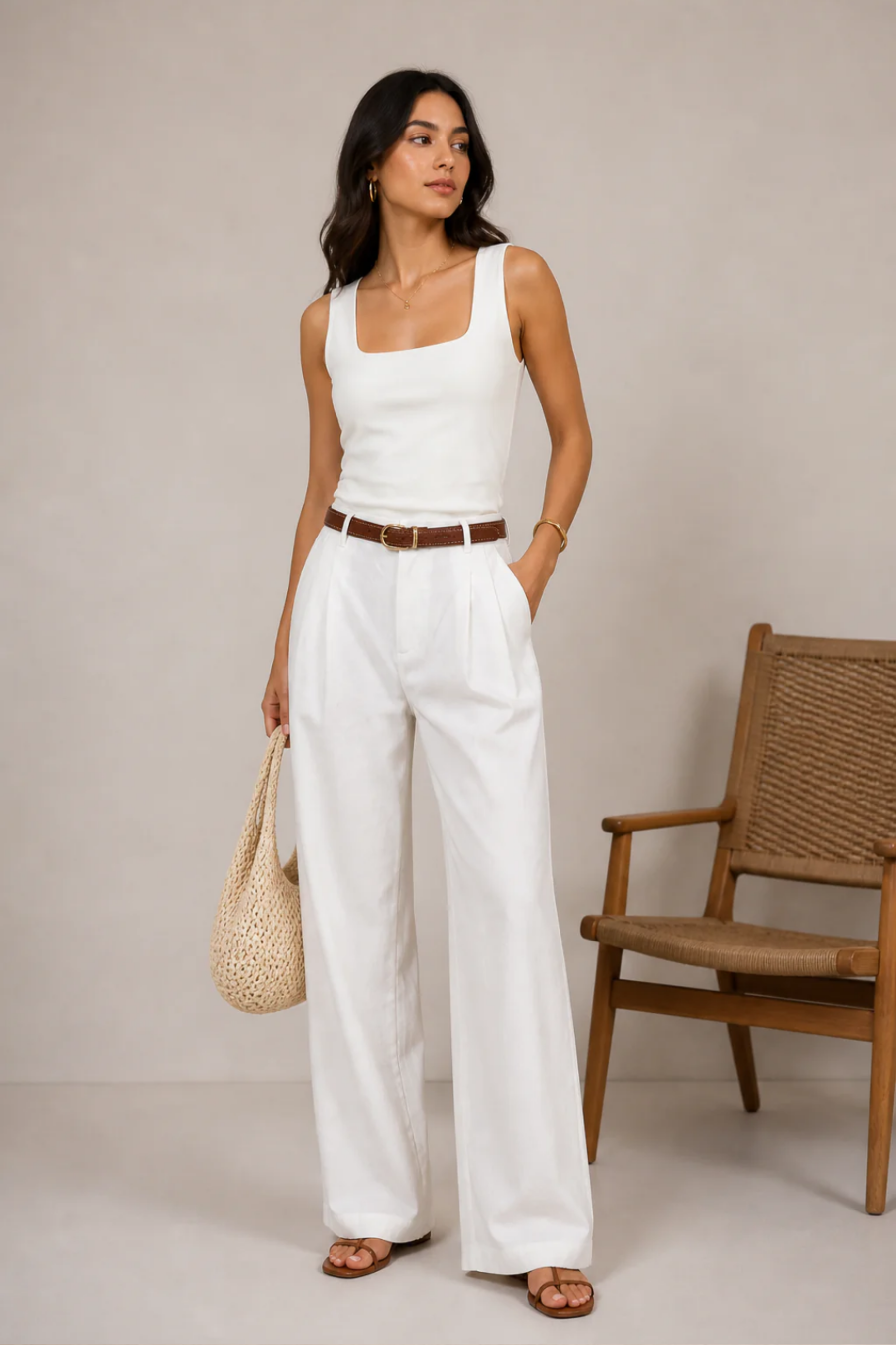 Blusa básica de tirantes anchos con escote cuadrado