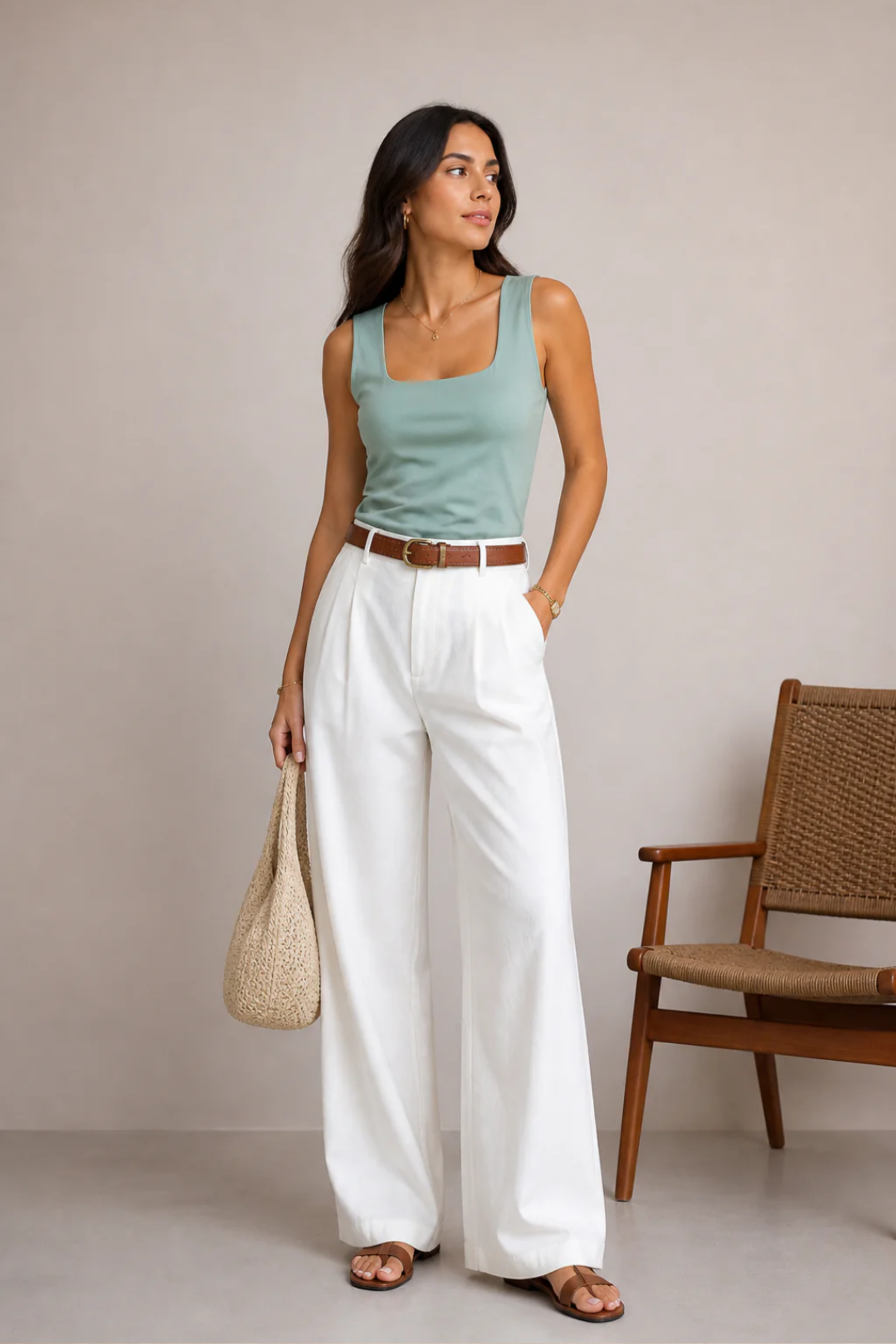 Blusa básica de tirantes anchos con escote cuadrado