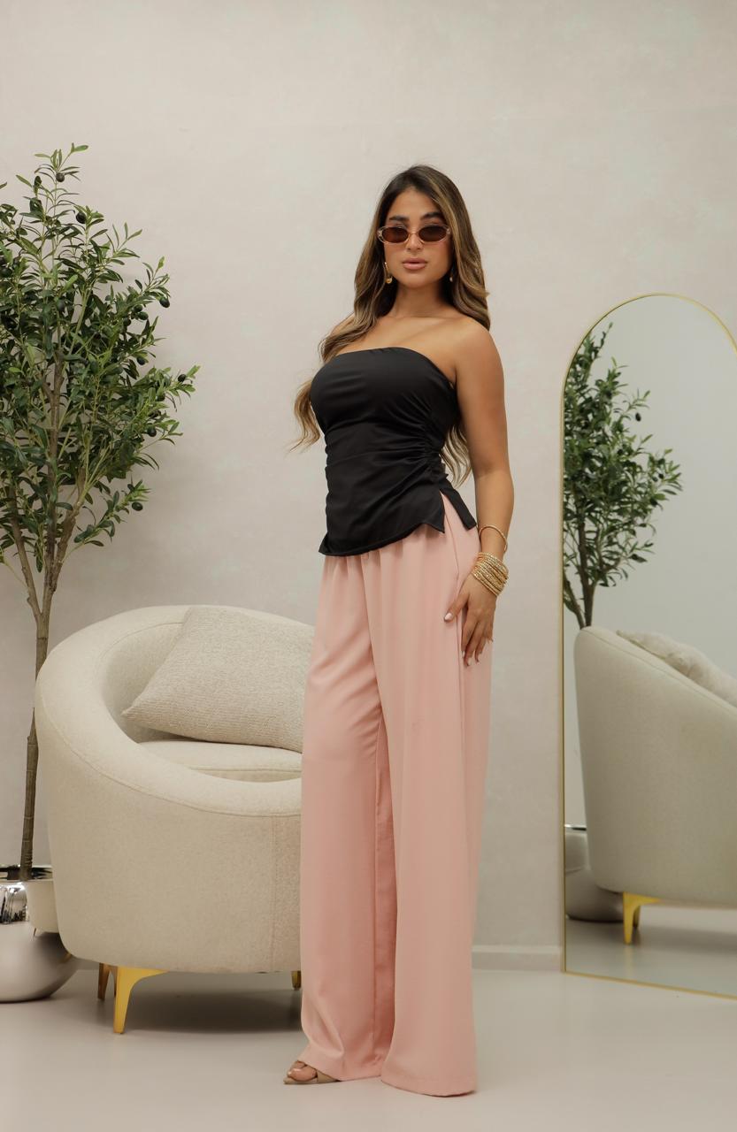 Pantalón de pierna amplia con pretina elástica y jareta