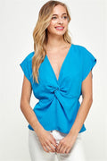Blusa de Manga Corta con Nudo Frontal y Escote en V