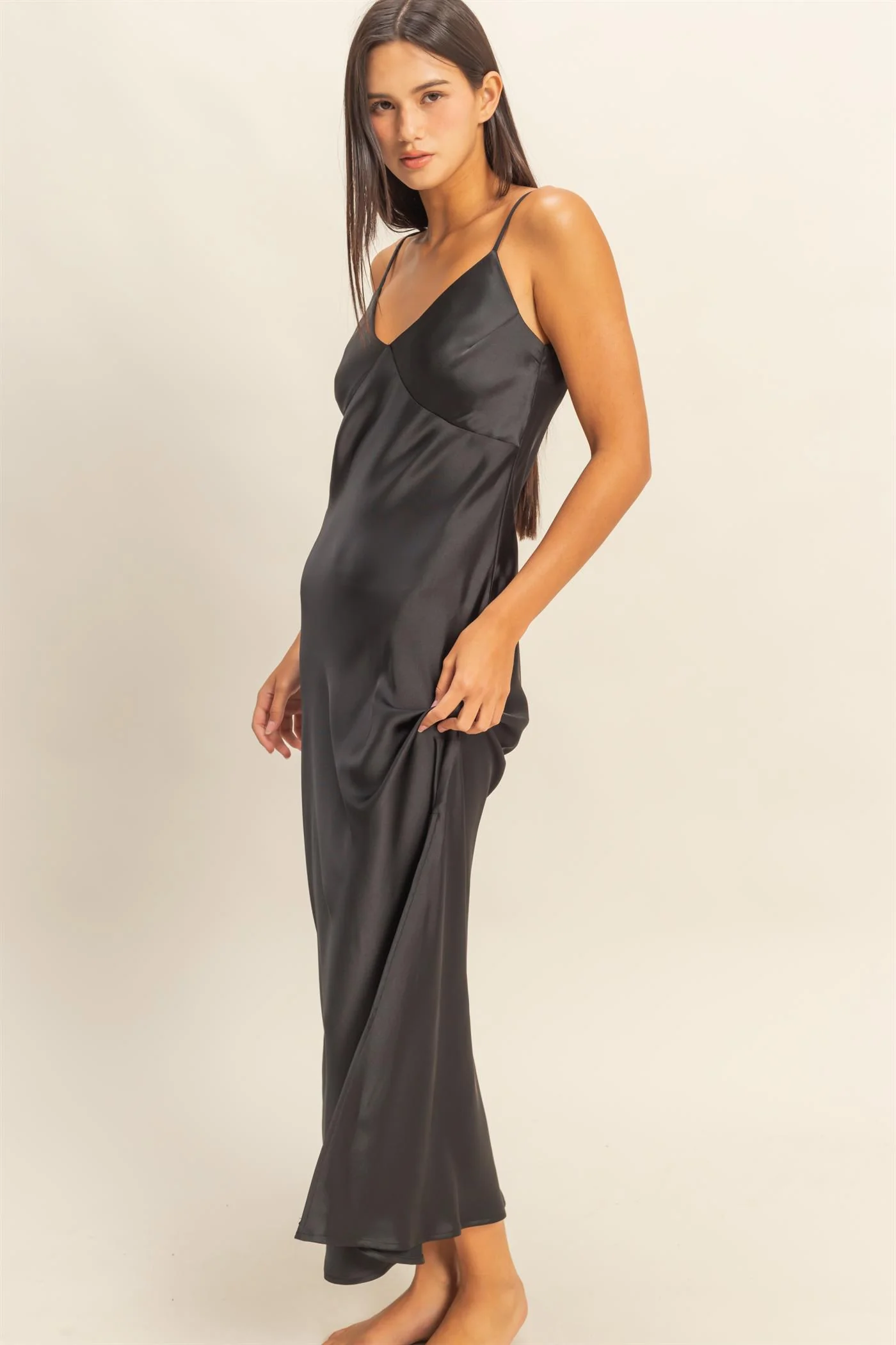 Vestido midi de satI¿in con abertura lateral