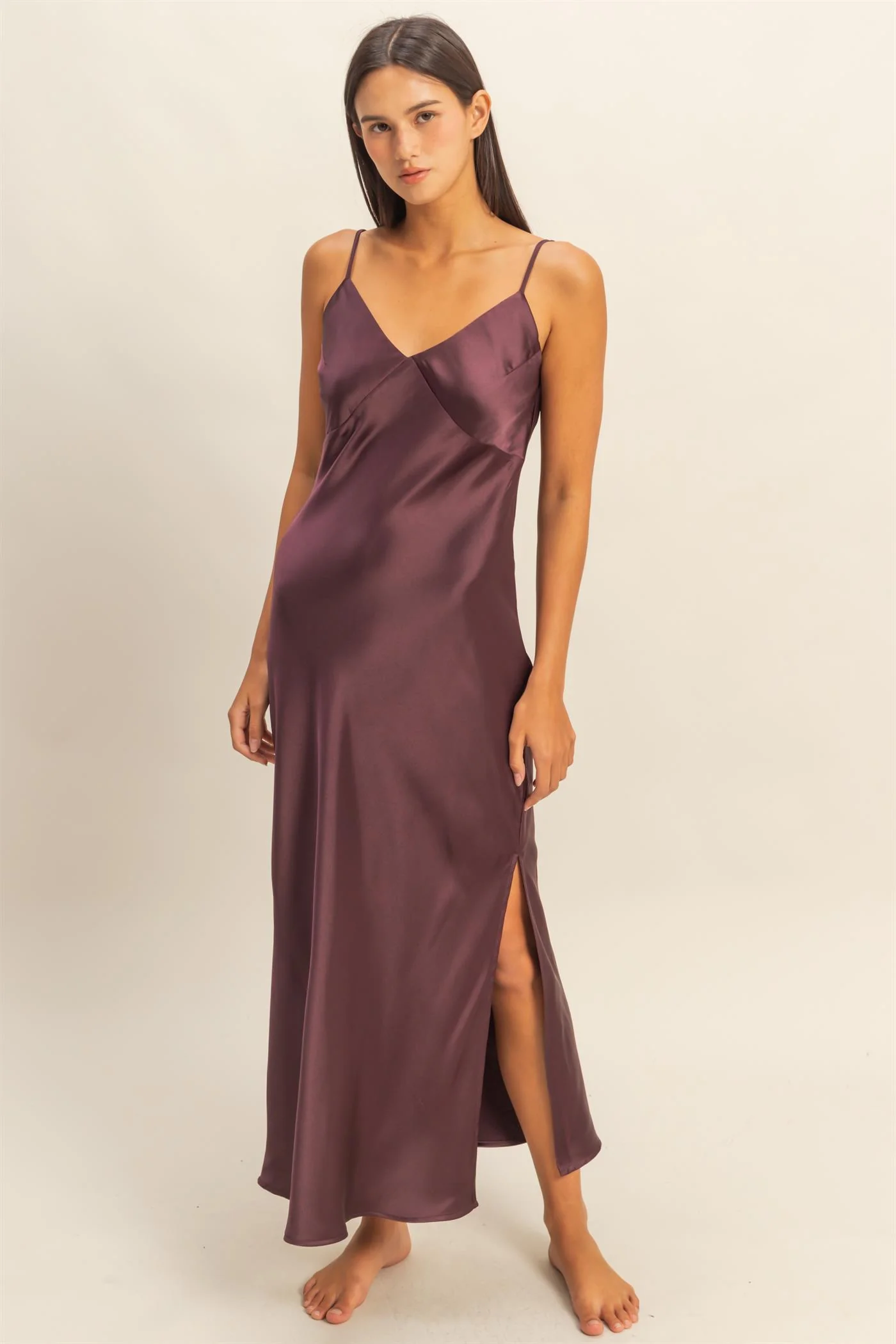 Vestido midi de satI¿in con abertura lateral